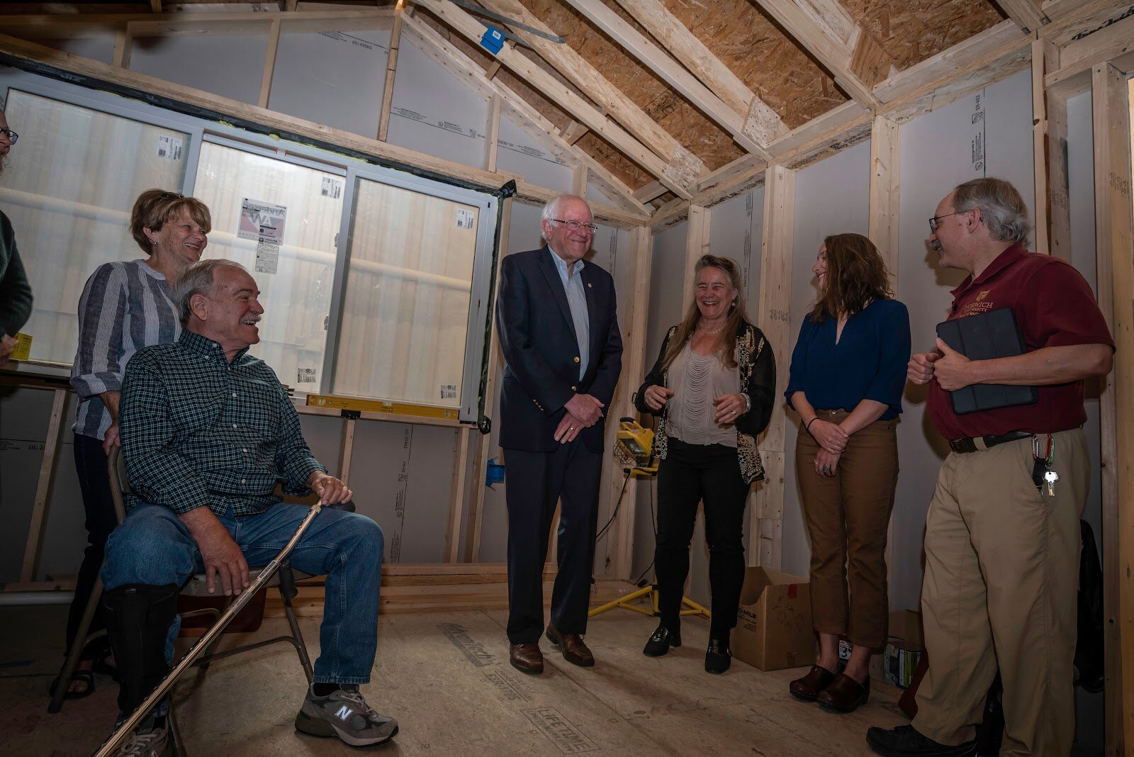 Senator Bernie Sanders met with Anna and Edmond Little, Wheel Pad team members Julie Lineberger and Jessie Couture, Professor Edwin Schmeckpeper. Senator Sanders was instrumental in the process for Wheel Pad to become a Veterans Administration appro…